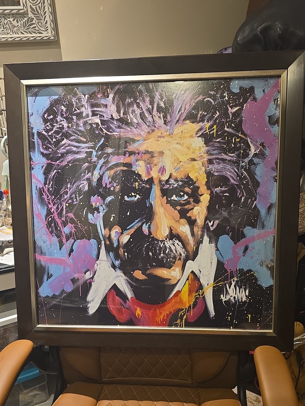 Colorful Einstein Portrait Canvas Art in Black, Purple and Yellow